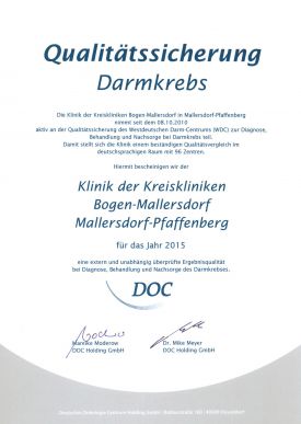 Qualitätszertifikat Darmkrebs Klinik Mallersdorf Allgemeinchirurgie