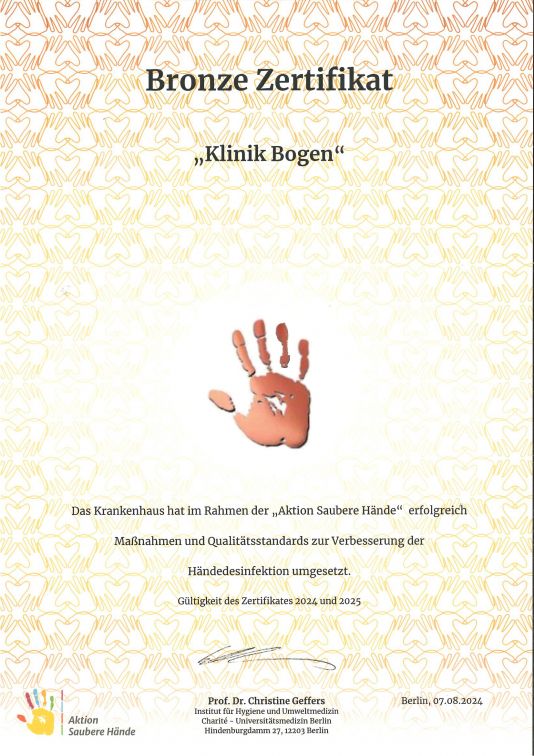 Bronze-Siegel Aktion Saubere Hände Zertifikate