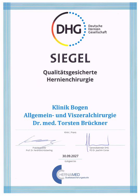 DHG-Zertifikat Klinik Bogen Zertifikate